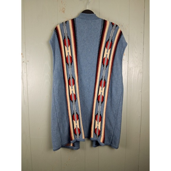 Chaps Womens Cardigan Sweater 2X Blue Aztec Western Long Loose - Picture 2 of 8